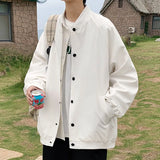 New College Jacket Coat Men Bomber Jackets Raglan Sleeves Regular Fit Korean Autumn Clothing Windbreaker White Khaki