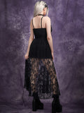 Dark Lace Transprent High Split A-line Dresses Gothic Spaghetti Strap Women Midi Dress Grunge Aesthetic Summer