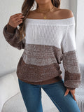 Fongt Shooting 2025 Autumn And Winter Casual Spell Shoulder Lantern Sleeve Sweater Women's Clothing