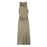 New Spring Style Silk Satin Slim Flute Dress 2124305-Outfit