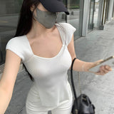 Women's Crop Top Summer Korean version Slim Fashion Short-Sleeved T-Shirt-Outfit
