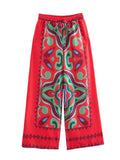 Summer Halter Scarf Blouse Printed Vertical Trousers Set-Outfit