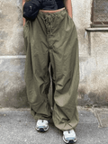 Size Friendly Low Waist Parachute Cargo Pants-Outfit