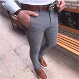 Fongt Trendy Men's Self-Fit Suit Pants Youth Solid Trousers Nine-Legged Business Leisure