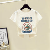 Women Summer Two Pieces Set Korean Casual Ruffles Lace Patchwork Letter Print Top And Wide Leg Denim Pants