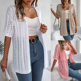 Wind Shooting 2025 Summer Hollow Short-Sleeved Knitted Cardigan Holiday Sunscreen Shirt Women's
