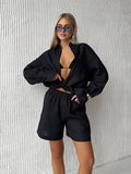 Fongt Open-Shirt Shorts Set 2025 Spring And Summer Wear Simple Solid Color Casual Suit