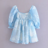 Short Sleeve Puff Tulle Mini Dress-Outfit