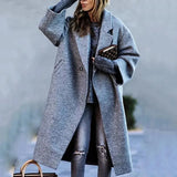 2023 Winter Women's Windbreaker Long Sleeve Long Button Lapel Coat Woolen Coat Casual Plaid Letter Printing Commuting Warmth-Outfit