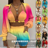 Independent Station New Popular Style Sexy Summer Solid Color Printing 3-Piece Suit Girl-Outfit
