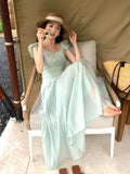 Fongt Xixi 2025 Summer New Korean Version Of Elegant Square Lead Flying Sleeve Dress Pure Desire Skirt 88367