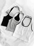 Contrast Trim Cropped Halter Tank Top-Outfit