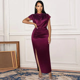 Solid Color Polyester Spandex High Waist Temperament Commuter Red