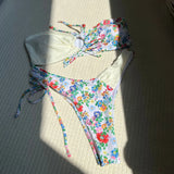2024 New Broken Flower Color Tie With Chest Small Fresh Sexy Swimsuit