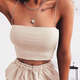 New Fashion Women Spaghetti Strap Crop Top Sexy Bodycon Sleeveless Cami Tube Top Basic Plain