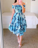 Fongt Ebay Dress Word Shoulder Irregular Shoulder Digital Print Long