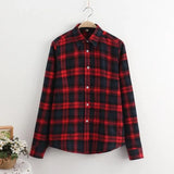 Tops And Blouses Casual Button Down Blouses Plaid Shirt Long Sleeve Female Print Cotton Tops Lady