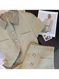 Fashion Lapel Elegant Short Sleeve Shirt Coat + High Waist A Line Mini Short Skirt Spring Women's Two Piece Skirt