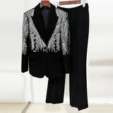 Fongt Star Fashion New Heavy Industry Nail Embroidered Lily Suit Trousers Set Two-Piece Set