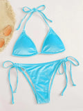 Velvet Bikini 2022 Mujer Women Solid Pink Push Up Thong Swimsuit Cut Out Bandage Bathing Suit Micro Swimwear Beach