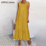 2022 Summer Maxi Long Dress Bohemian See-through Women Ruffles Beach Sundress Casual Loose Sleeveless Thin Party