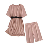 2021 Summer Women's Set 95% Cotton Suit Oversized Sets Long T-shirt Legging Shorts Suits High Quality