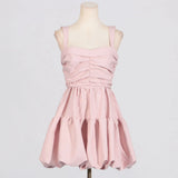 Fongt New Fashion Design Pendant Balloon Penetted Lotus Edge Slings Short Dress Dress