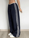 Street Ribbon Contrast Color Wide Leg Pants-Outfit