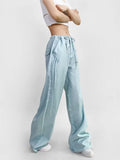 Trendy Women's Wear Personality Rope Design Solid Color Simple Basic Straight Tube Overalls Casual Pants-Outfit