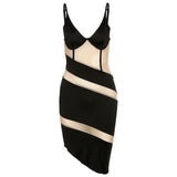 Autumn And Winter Women's New Sling V Collar Fashion Color Perspective Slim Mesh Dress-Outfit