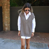 Fall Winter New Women Knit Vest Sweater V-neck waistcoat Women Sweater Pullover Warm Knitted Tank
