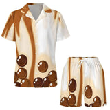 Fongt Spring And Summer Pajamas Bubble Tea Pajamas Milk Tea Printing Women's Milk Silk Short Sleeve Pajamas-Outfit