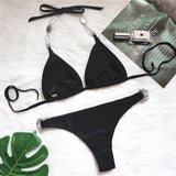 Fongt 2023 New Crystal Diamond Women's Swimsuit Plain Strap Sexy Backless Bikini