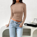 Fongt New Women's Long-Sleeved Top Solid Color Knitted Shirt
