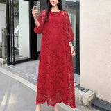 Fongt Lace Dress New French Retro Heavy Industry Hollow Hook Loose Thin Temperament Dress Dress
