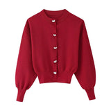 Fongt Women's Explosive Heart-Shaped Button Round-Neck Knitted Cardigan