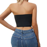 Fongt Low-Cut Street Hot Girl Splicing Sequined Fishbone Steel Ring Diamond Tight Wrapped Breast Women's Small Vest-Outfit