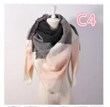 Designer Fashion Pink Scarf Soft Cashmere Acrylic Warp Square Oversize Shawl For Women Winter Plaid