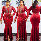 Luxury Velvet Bodycon Long Maxi Dress African Dresses For Women Sexy Hot Drilling Mermaid Evening Party Robe Africaine