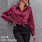 Satin Blouses Celmia 2021 Autumn Fashion Office Shirt Long Sleeve Solid Color Lapel Tops Loose Casual Blusas Sexy