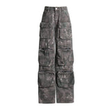 Fongt 2024 New Personality Street Trend Camouflage Multi-Pocket Design Loose Type Low Waist Cargo Pants-Outfit