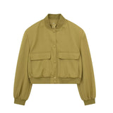 Autumn Women's Jacket Large Pocket French Solid Color Single Breasted Baseball Uniform Y13-69536-Outfit