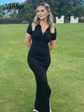 Solid Color Maxi Dress Summer Clothes For Women Elegent Middle collar Single-breasted Dresses Streetwear Party Travel-Outfit