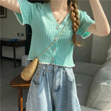 Ice Silk Cardigan Women Summer Thin Outer BM Style Short V Collar Knitted Temperament Shirt Coat Women Ins
