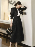 Fongt Sister Fan's New Two-Piece Korean Version Of The Famous Woman Temperament Hairy Short Coat + Waist Swing Skirt Hepburn Suit