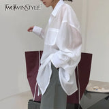 Casual Shirt For Women Lapel Collar Long Sleeve Minimalist One Size Loose Shirts Female 2020 Summer Clothes