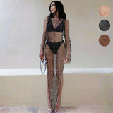 Fongt Summer Explosion Women's Bubble Beads Drill Mesh Perspective Long