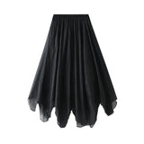 Fongt A Word Half-Dress Woman 2025 New Medium Long Gentle Fairy Yarn Skirt Wave Hem 2139
