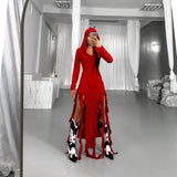 Summer New Explosive Fashion Trend Flounce Splicing Long-Sleeved Hoodie Irregular Dress-Outfit