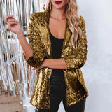 Fongt Casual Beads Blouse Squint Long Sleeve Commuter Wind Collar Temperament Small Suit